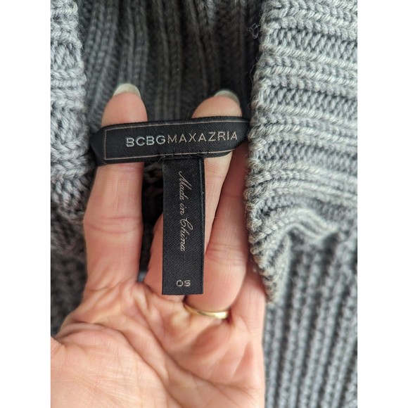 BCBG MAXAZRIA One Size Womens Sweater Poncho Heavy Knit Mock Neck Grey Gray - Picture 9 of 11